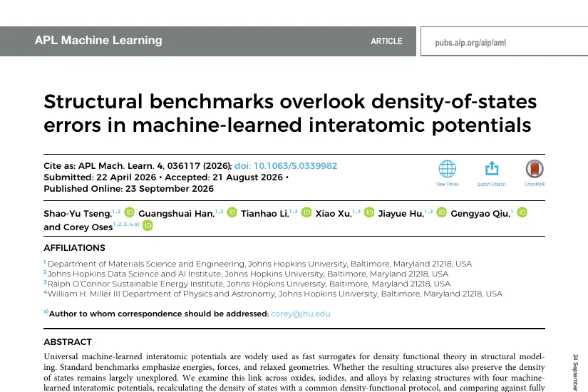Structural benchmarks overlook density-of-states errors in machine-learned interatomic potentials